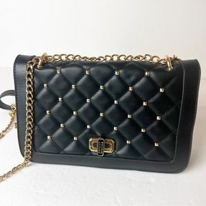 Badgley Mischka Black Flap Studded Gold Bag